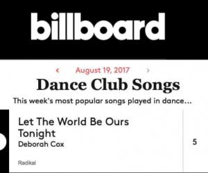 Deborah Cox's "Let the World Be Ours Tonight" Moves to #5 on Billboard's Dance Club Chart