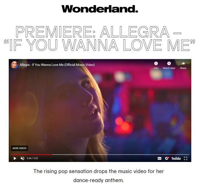 Allegra - If You Wanna Love Me - Wonderland Premiere