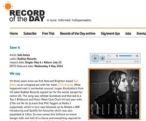 Salt Ashes'  'Save It' Featured on 'Record of the Day'